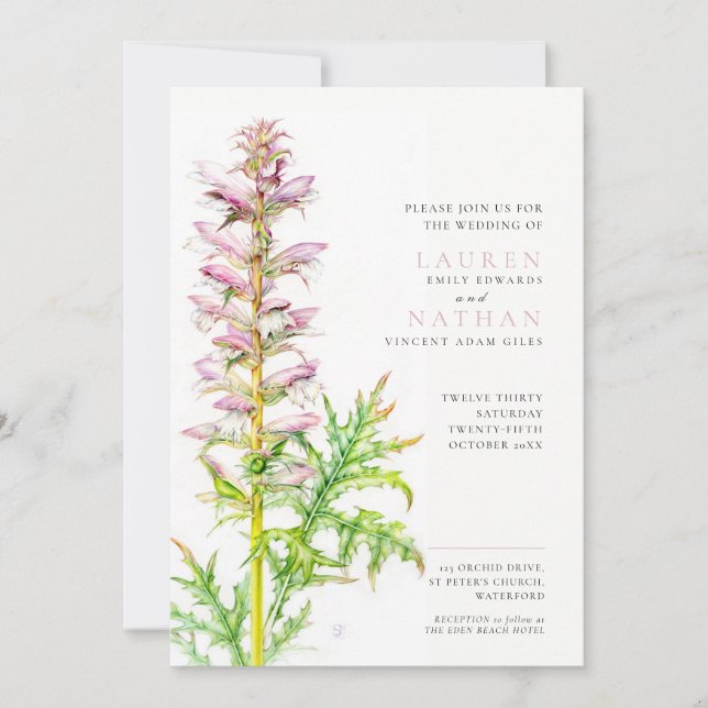 Bear's breeches Acanthus mollis watercolor wedding Invitation (Front)