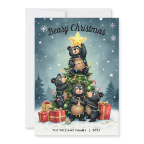 Bears Christmas Tree Family Name Christmas Card