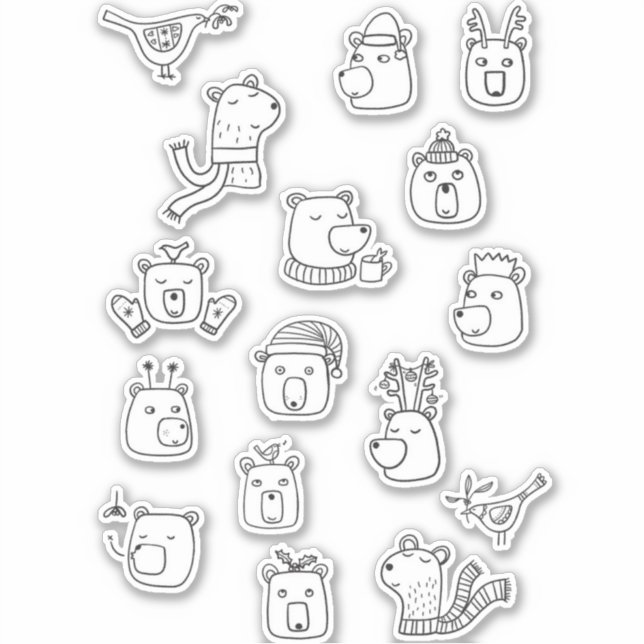 Bears Cute Winter Holidays Line Art Sticker (Front)