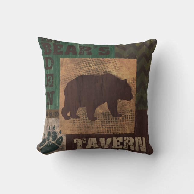 Bears Den Tavern Pillow Cabin decor (Front)
