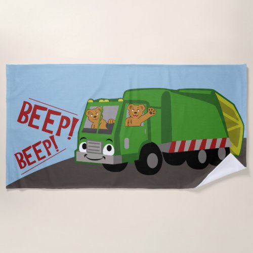 Bears Driving a Trash Truck Beach Towel