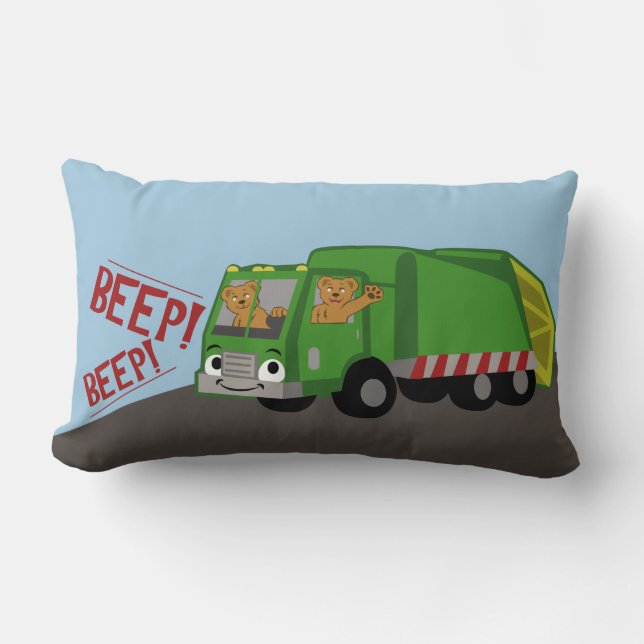Bears Driving a Trash Truck Lumbar Pillow (Front)