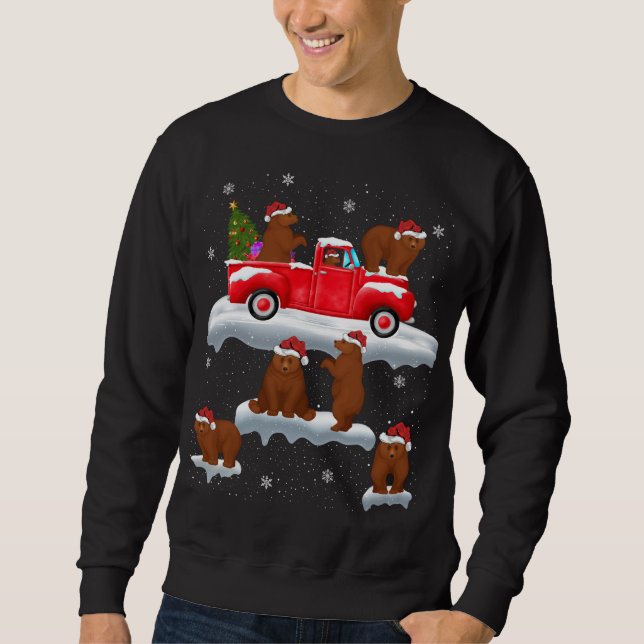 Bears Driving Christmas Tree Red Truck Bear Christ Sweatshirt (Front)