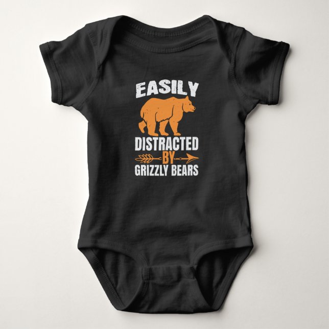 Bears - Easily Distracted By Grizzly Bears Baby Bodysuit (Front)