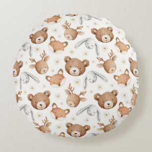 Bears Foxes Bunnies Deer Round Pillow