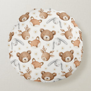 Bears Foxes Bunnies Deer Round Pillow