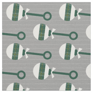 Bears Green Plaid Baby Rattle on Gray Fabric