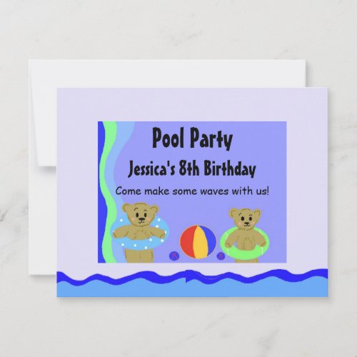 Bears In Floating Tubes Birthday Invitation