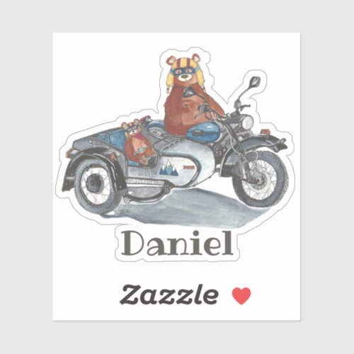 Bears in Motorcycle Kids Name Sticker