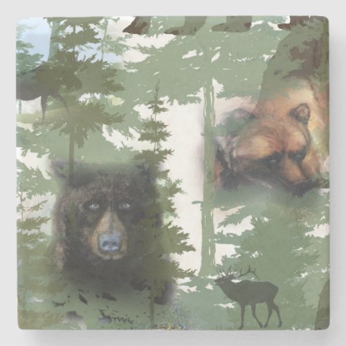 Bears in the Woods Stone Coaster