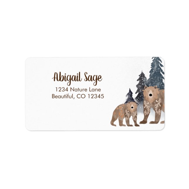 Bears in Winter Forest Scandi Address Label (Front)