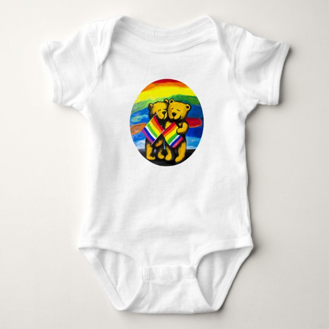 Bears Love Couple LGBT Rainbow Flag Baby Bodysuit (Front)