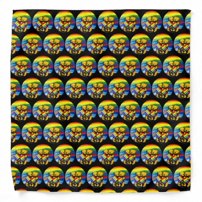 Bears Love Couple LGBT Rainbow Flag Bandana (Front)