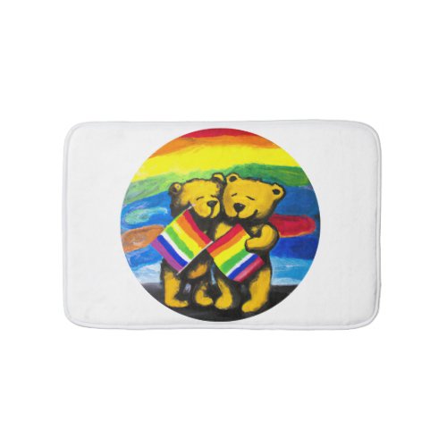 Bears Love Couple LGBT Rainbow Flag Bath Mat