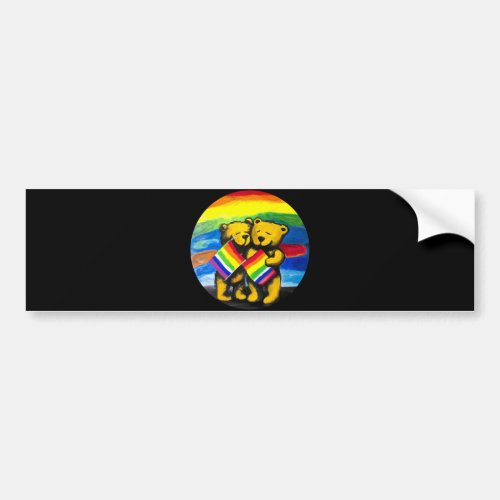 Bears Love Couple LGBT Rainbow Flag Bumper Sticker