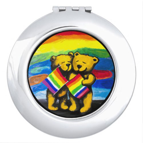 Bears Love Couple LGBT Rainbow Flag Compact Mirror