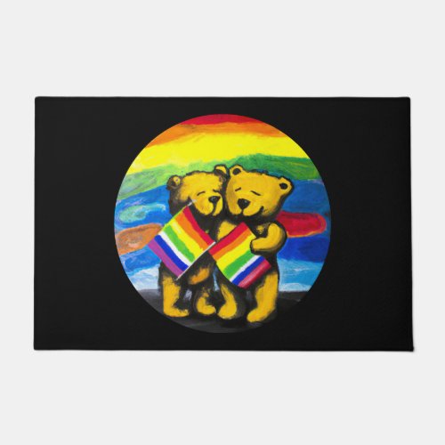 Bears Love Couple LGBT Rainbow Flag Doormat