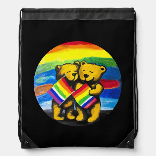 Bears Love Couple LGBT Rainbow Flag Drawstring Bag