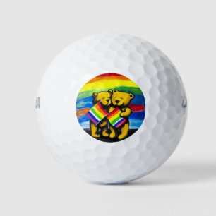 Bears Love Couple LGBT Rainbow Flag Golf Balls
