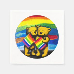 Bears Love Couple LGBT Rainbow Flag Napkins