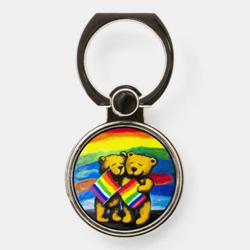 Bears Love Couple LGBT Rainbow Flag Phone Ring Stand