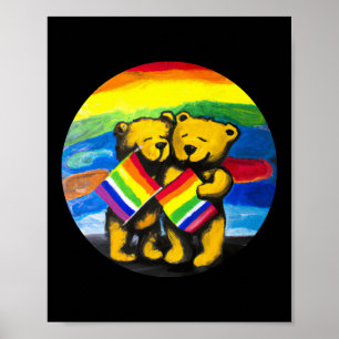 Bears Love Couple LGBT Rainbow Flag Poster