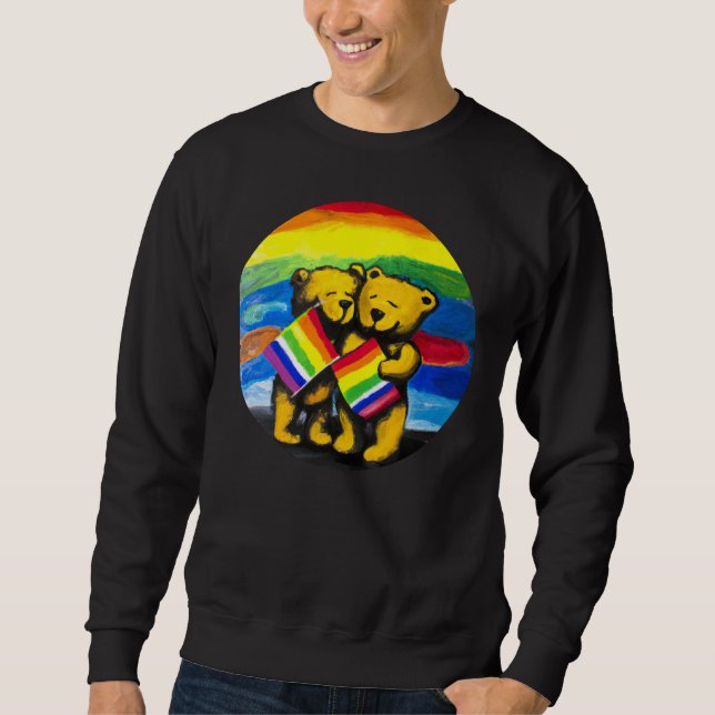 Bears Love Couple LGBT Rainbow Flag Sweatshirt (Front)