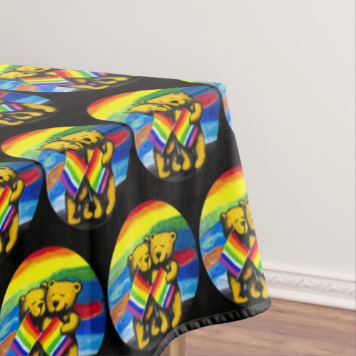Bears Love Couple LGBT Rainbow Flag Tablecloth