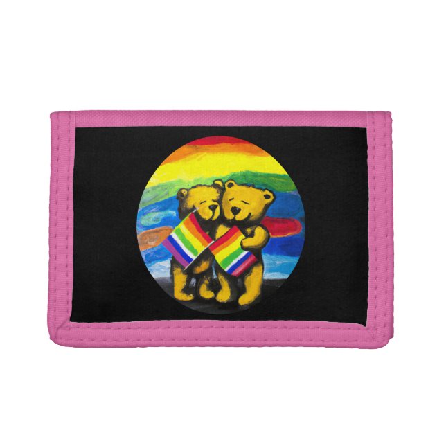 Bears Love Couple LGBT Rainbow Flag Trifold Wallet (Front)
