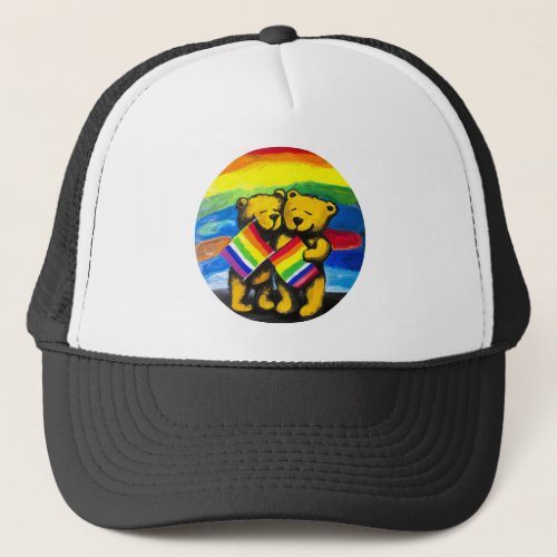 Bears Love Couple LGBT Rainbow Flag Trucker Hat