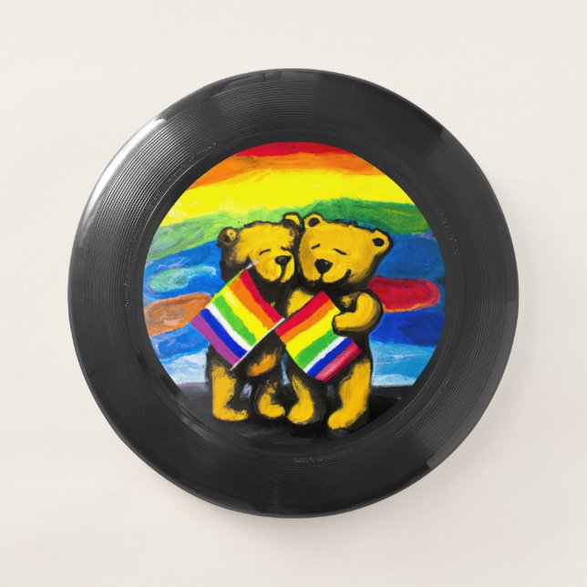 Bears Love Couple LGBT Rainbow Flag Wham-O Frisbee (Front)