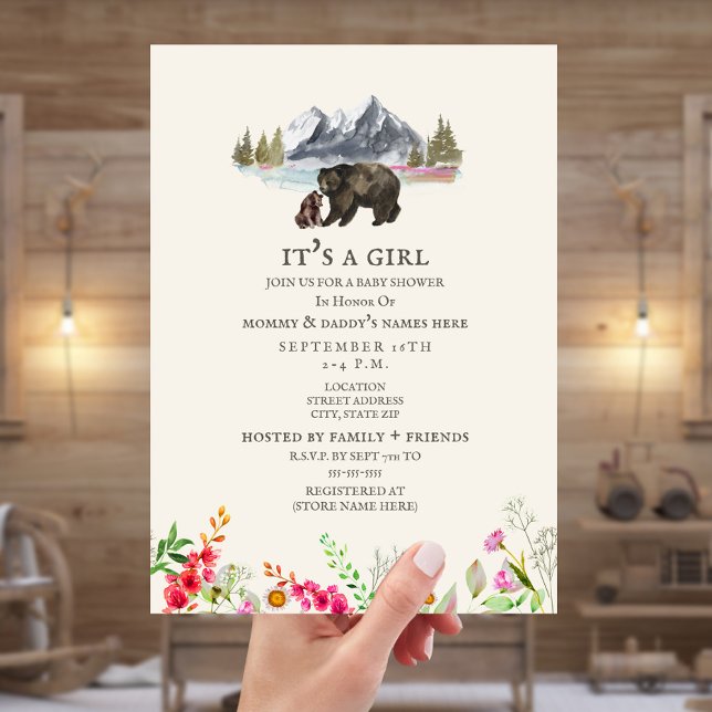 Bears Mountain Wildflower Baby Shower Invitation (Creator Uploaded)