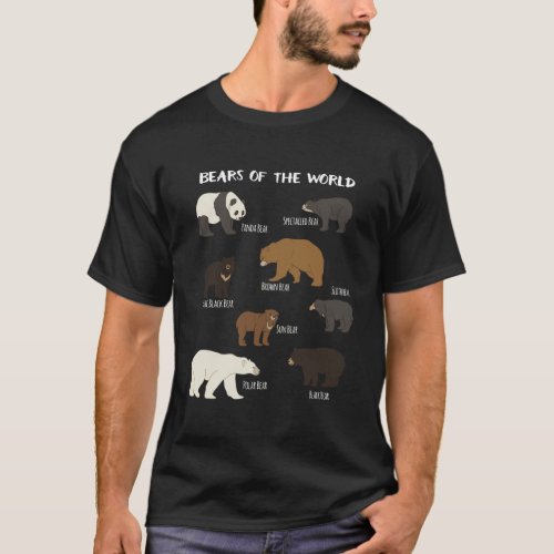 Bears Of The World Grizzly Bear Panda Black Polar  T_Shirt