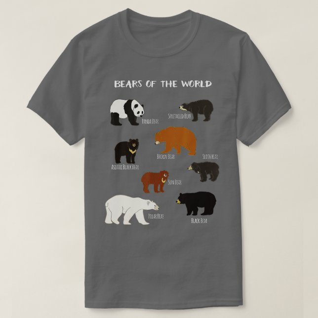 Bears Of The World Grizzly Bear Panda Black Polar  T-Shirt (Design Front)