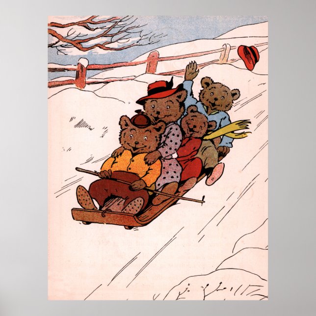 Bears on a Sledge - Vintage Holiday Poster (Front)