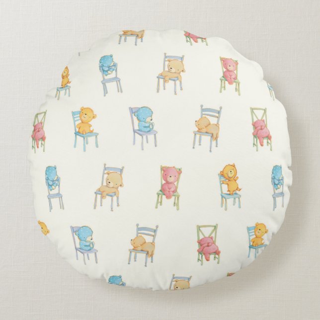 Bears On Chairs Pattern Round Pillow (Front)