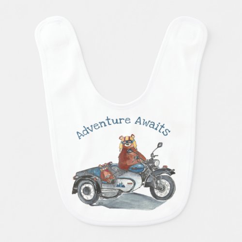 Bears on Motorcycle with Sidecar Adventure Baby Bib