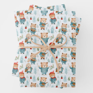 Bears Plaid Rustic Winter Christmas Pattern Wrapping Paper Sheets