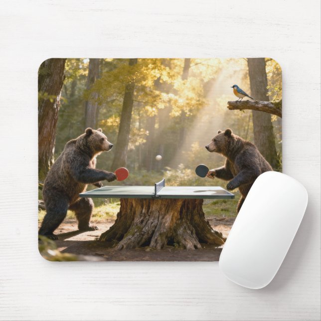 Bears Playing Ping Pong in a Forest Mouse Pad (With Mouse)