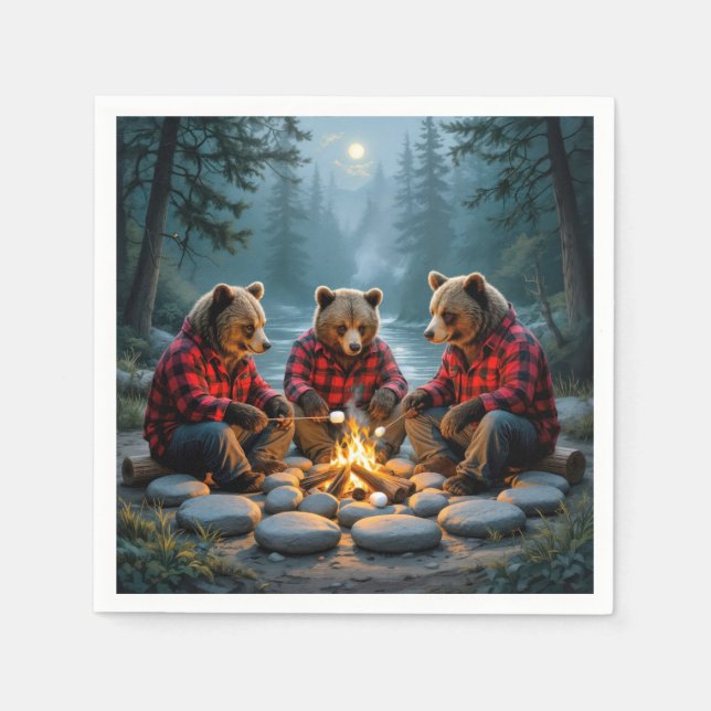 Bears Roasting Marshmallows Napkins (Front)