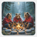 Bears Roasting Marshmallows Over a Campfire Square Sticker