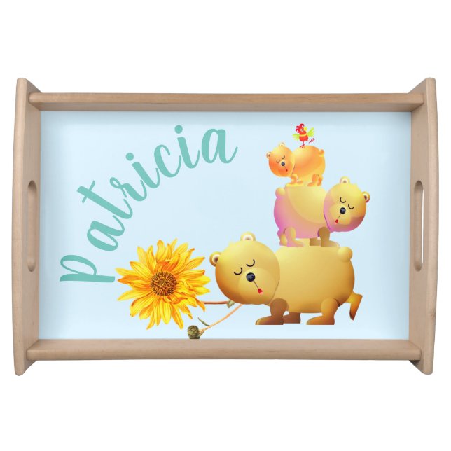 Bears, Rooster & Sunflower Tower Serving Tray (Front)