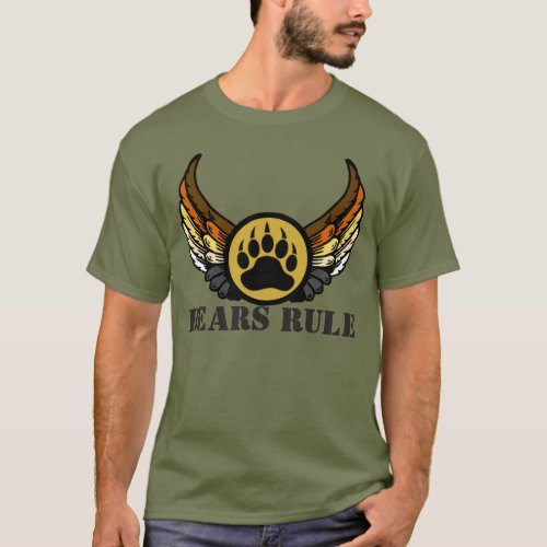 Bears Rule Bear Pride Flag Wings Bear paw T_Shirt