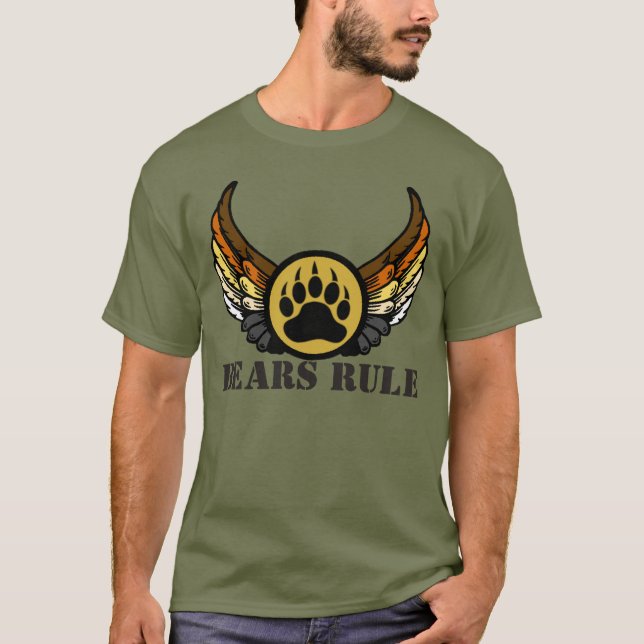 Bears Rule Bear Pride Flag Wings Bear paw T-Shirt (Front)
