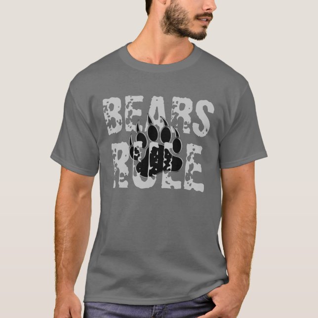 Bears Rule Black and silver Bear paw T-Shirt (Front)