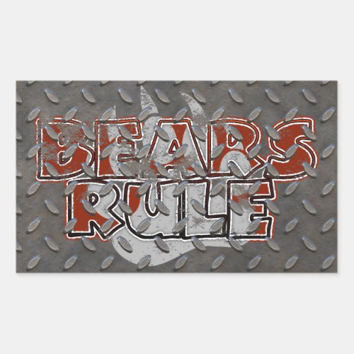 Bears Rule Brown on Silver Paw Grunge Steel back Rectangular Sticker