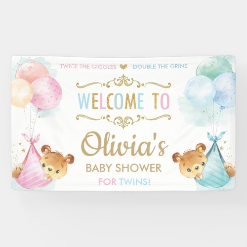 Bears Twins Boy Girl Baby Shower Welcome Backdrop Banner
