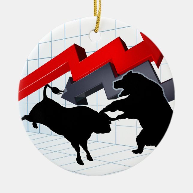 Bears Versus Bulls Stock Market Concept Ceramic Ornament (Front)