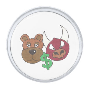 Bears vs. Bulls Stock Market Finance Dollar Sign Silver Finish Lapel Pin