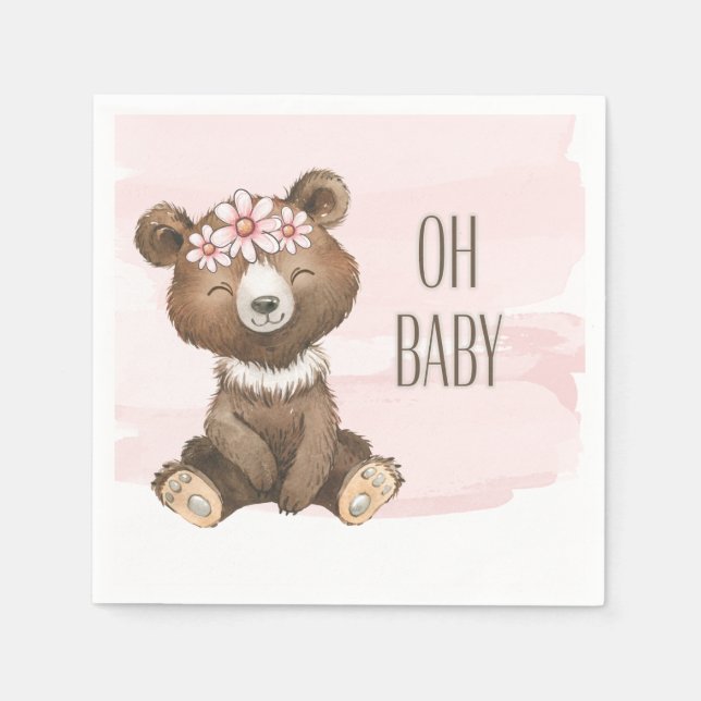 Bears Wear Pink Oh Baby Shower Cocktail Napkins (Front)